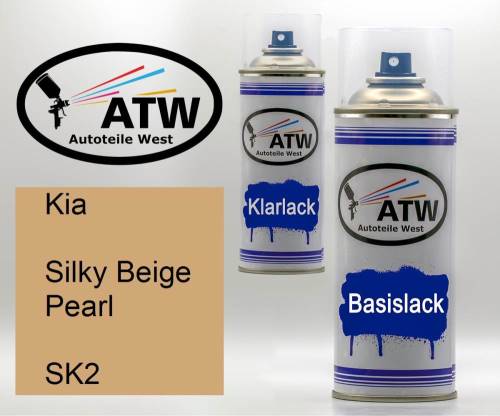 Kia, Silky Beige Pearl, SK2: 400ml Sprühdose + 400ml Klarlack - Set, von ATW Autoteile West.